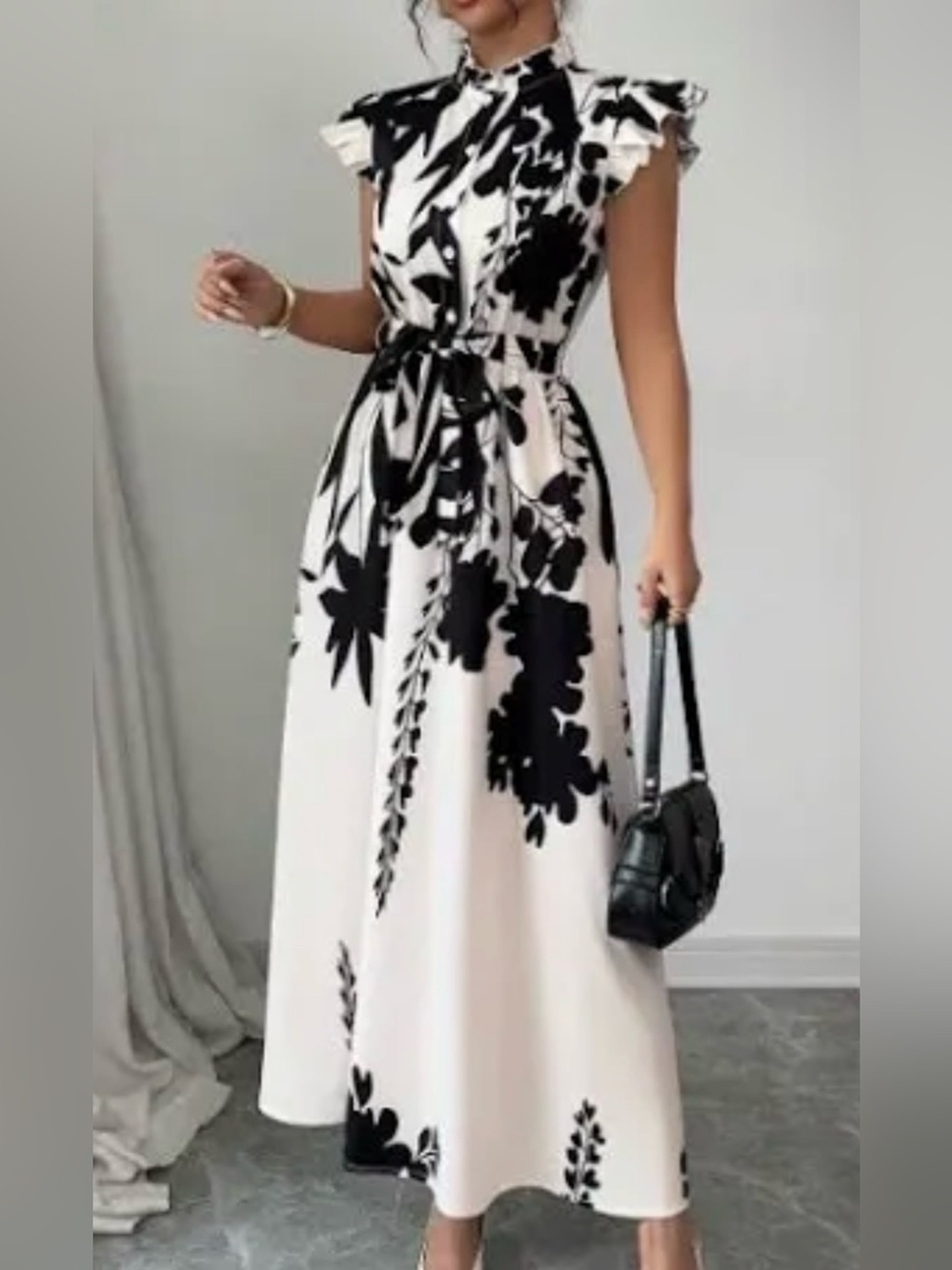 Elegant Black & White Floral Maxi Dress